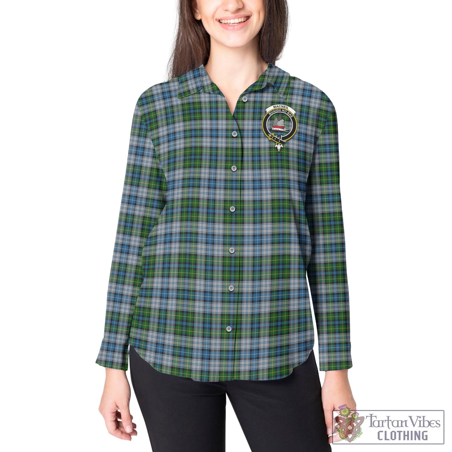 Tartan Vibes Clothing MacNeil Dress Tartan Womens Casual Shirt with Family Crest