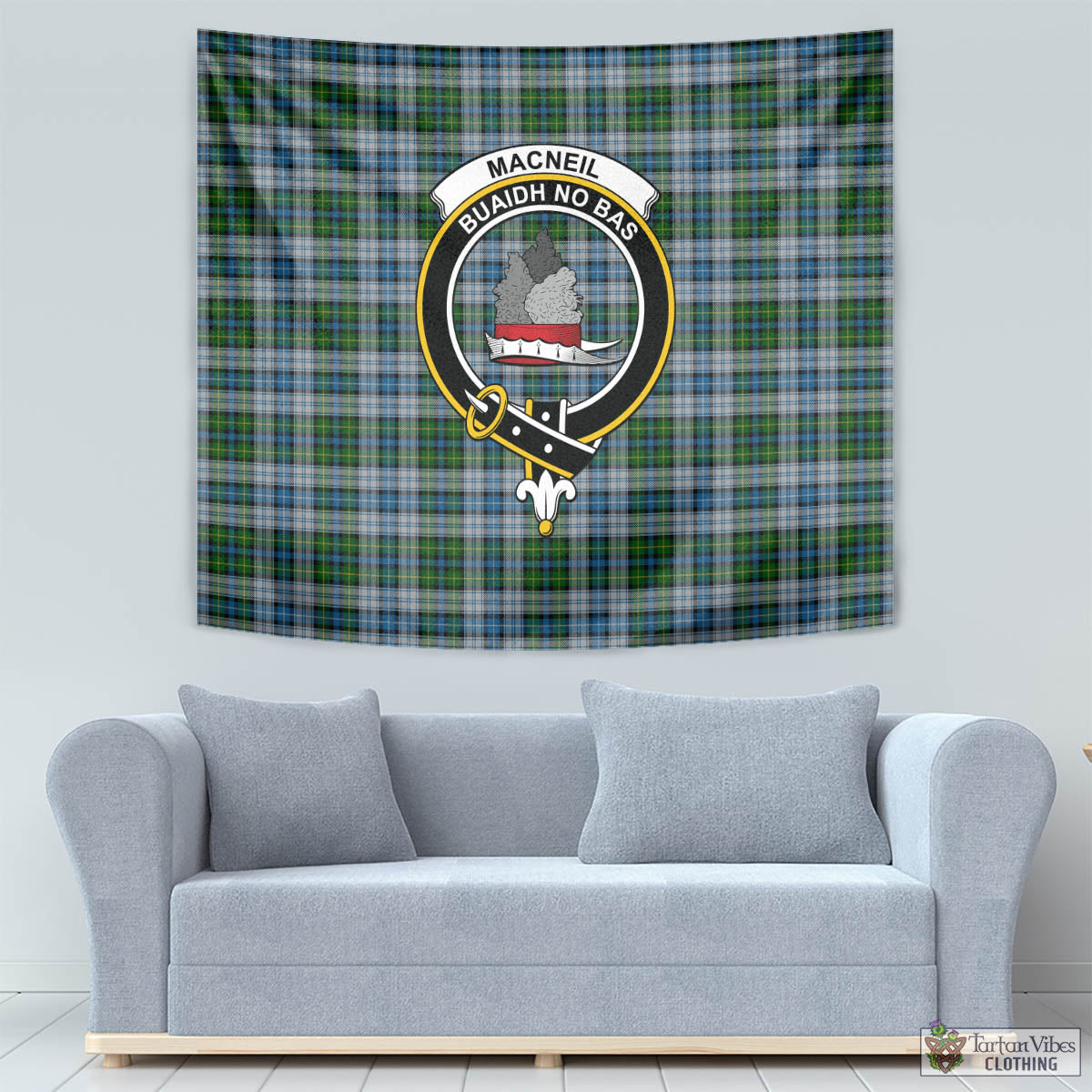 Tartan Vibes Clothing MacNeil Dress Tartan Tapestry Wall Hanging and Home Decor for Room with Family Crest