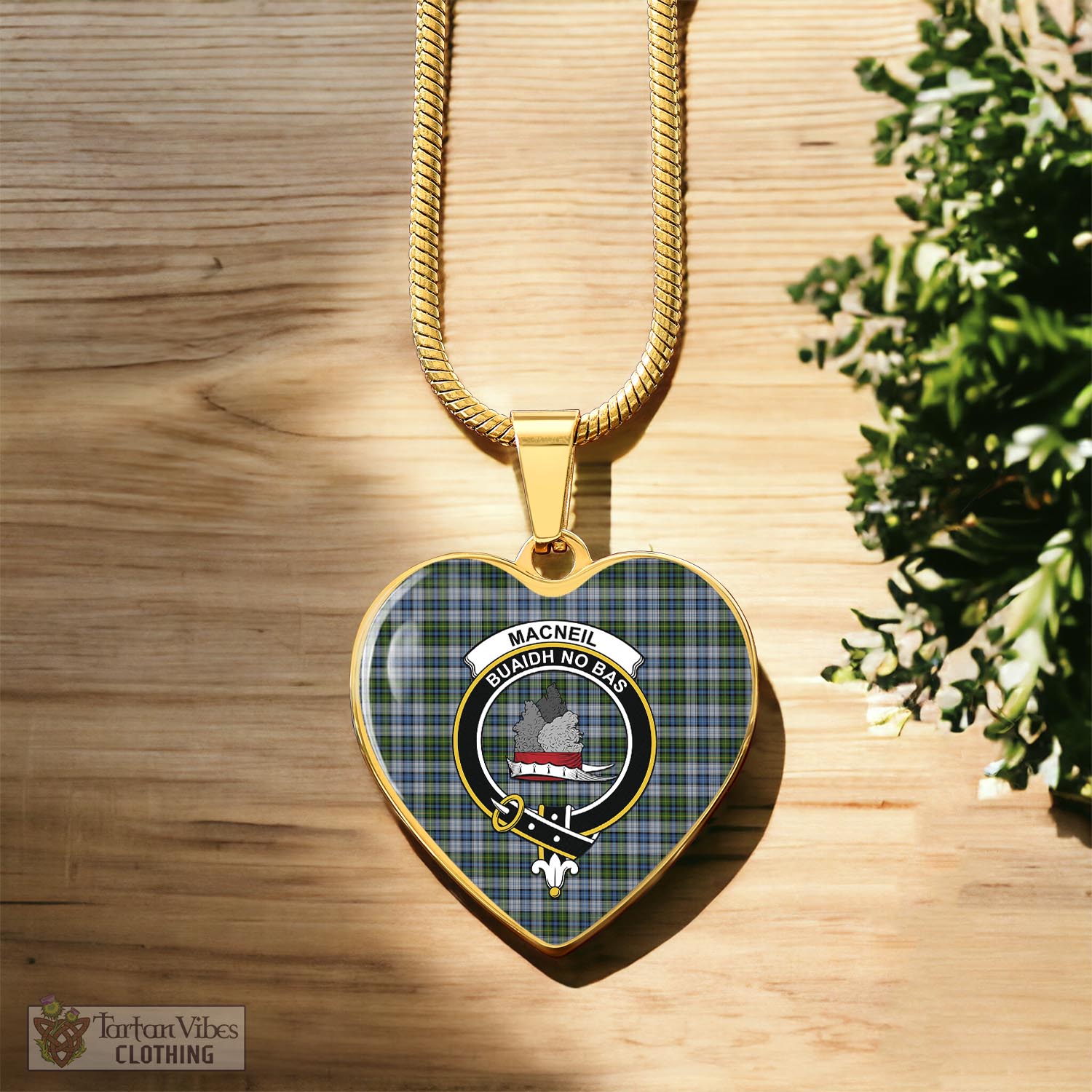 Tartan Vibes Clothing MacNeil Dress Tartan Heart Necklace with Family Crest