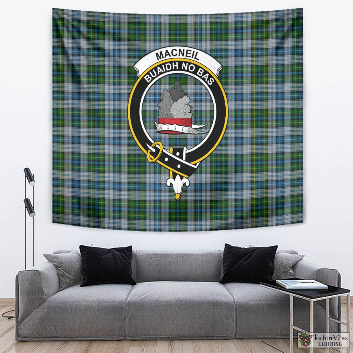 Tartan Vibes Clothing MacNeil Dress Tartan Tapestry Wall Hanging and Home Decor for Room with Family Crest