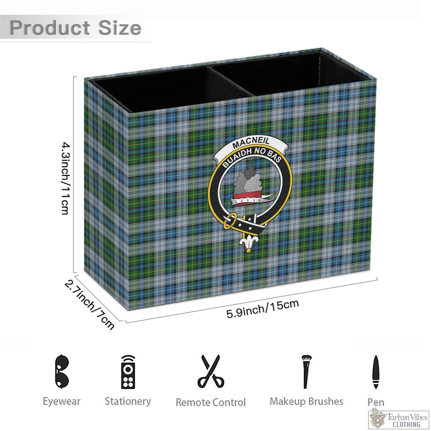 Tartan Vibes Clothing MacNeil Dress Tartan Pen Holder with Family Crest