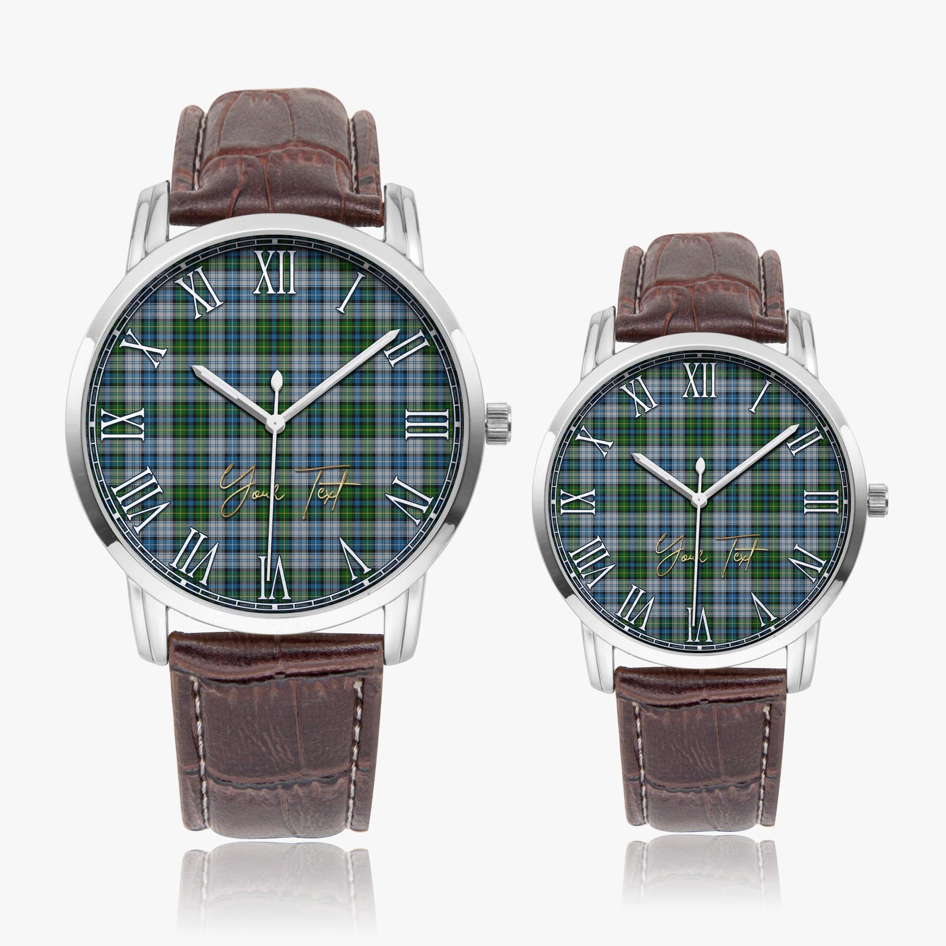 MacNeil Dress Tartan Personalized Your Text Leather Trap Quartz Watch Wide Type Silver Case With Brown Leather Strap - Tartanvibesclothing