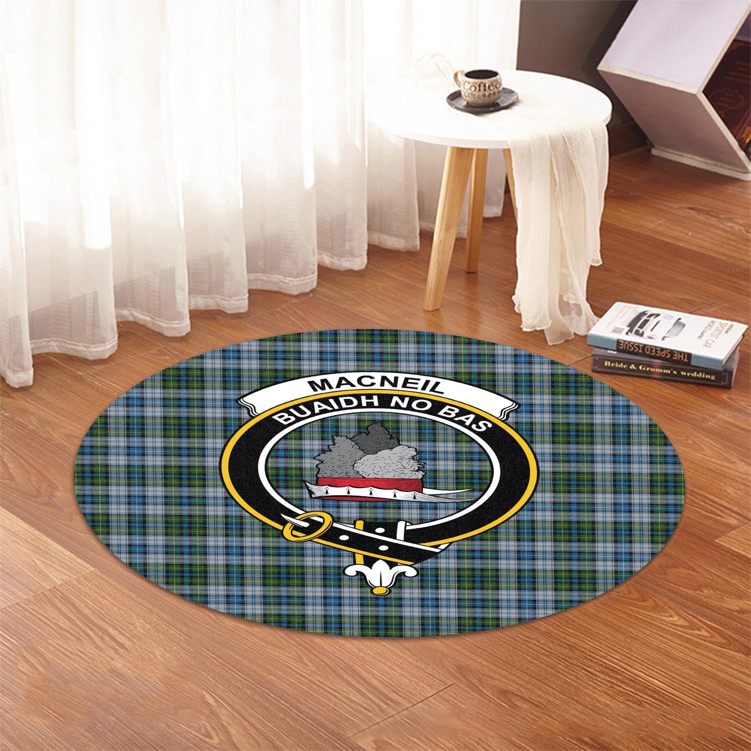 macneil-dress-tartan-round-rug-with-family-crest