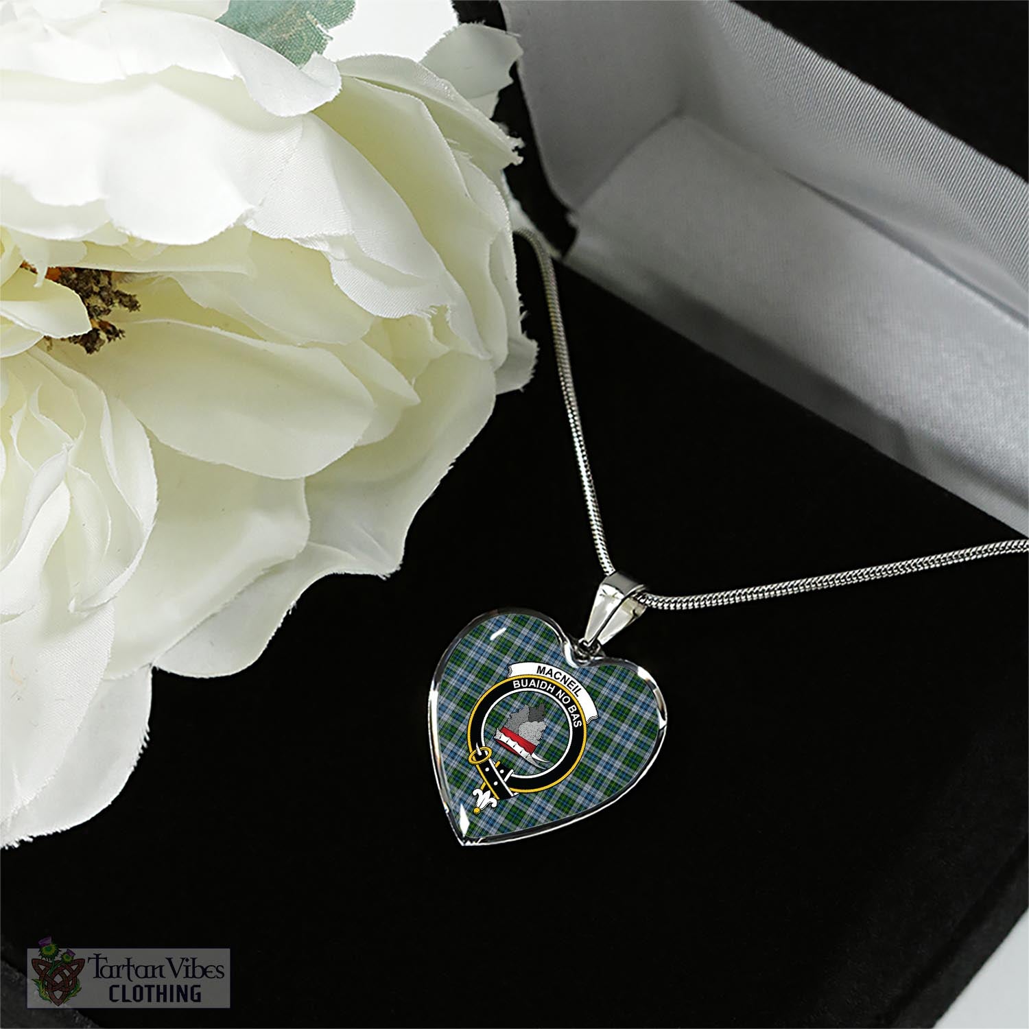 Tartan Vibes Clothing MacNeil Dress Tartan Heart Necklace with Family Crest