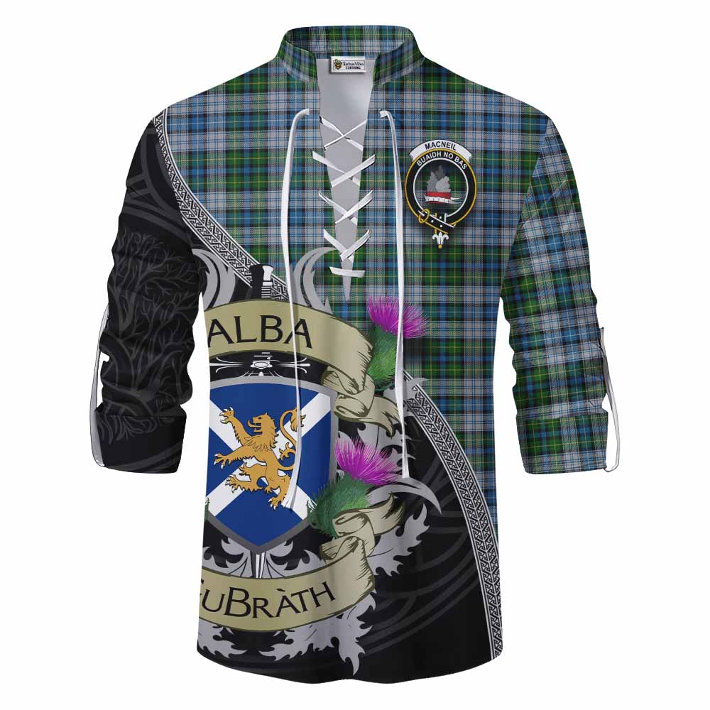 Tartan Vibes Clothing MacNeil (McNeil) Tartan Family Crest Ghillie Kilt Shirt Lion Rampant Royal Thistle Shield Celtic Inspired
