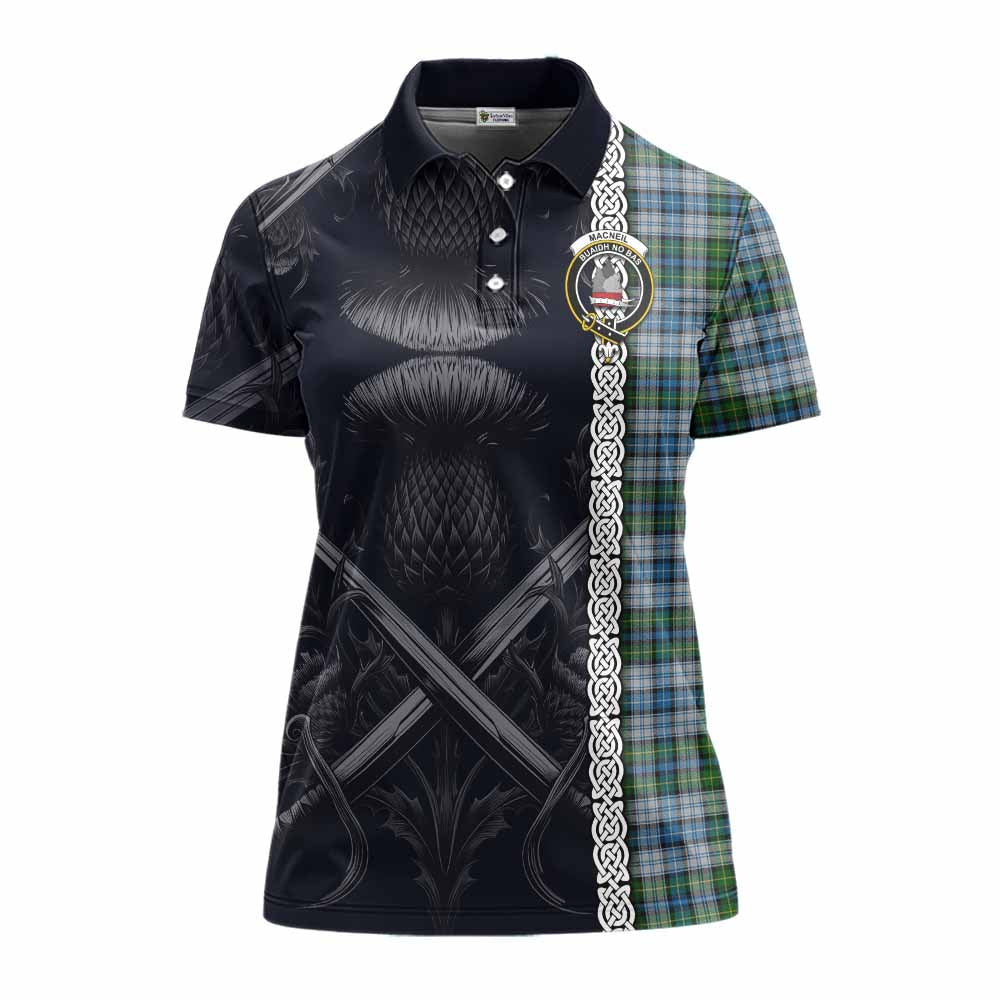 Tartan Vibes Clothing MacNeil (McNeil) Tartan Women's Polo Shirt with Family Crest Cross Sword Thistle Celtic Vibes