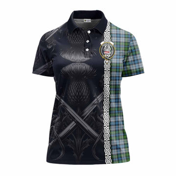MacNeil (McNeil) Tartan Women's Polo Shirt with Family Crest Cross Sword Thistle Celtic Vibes