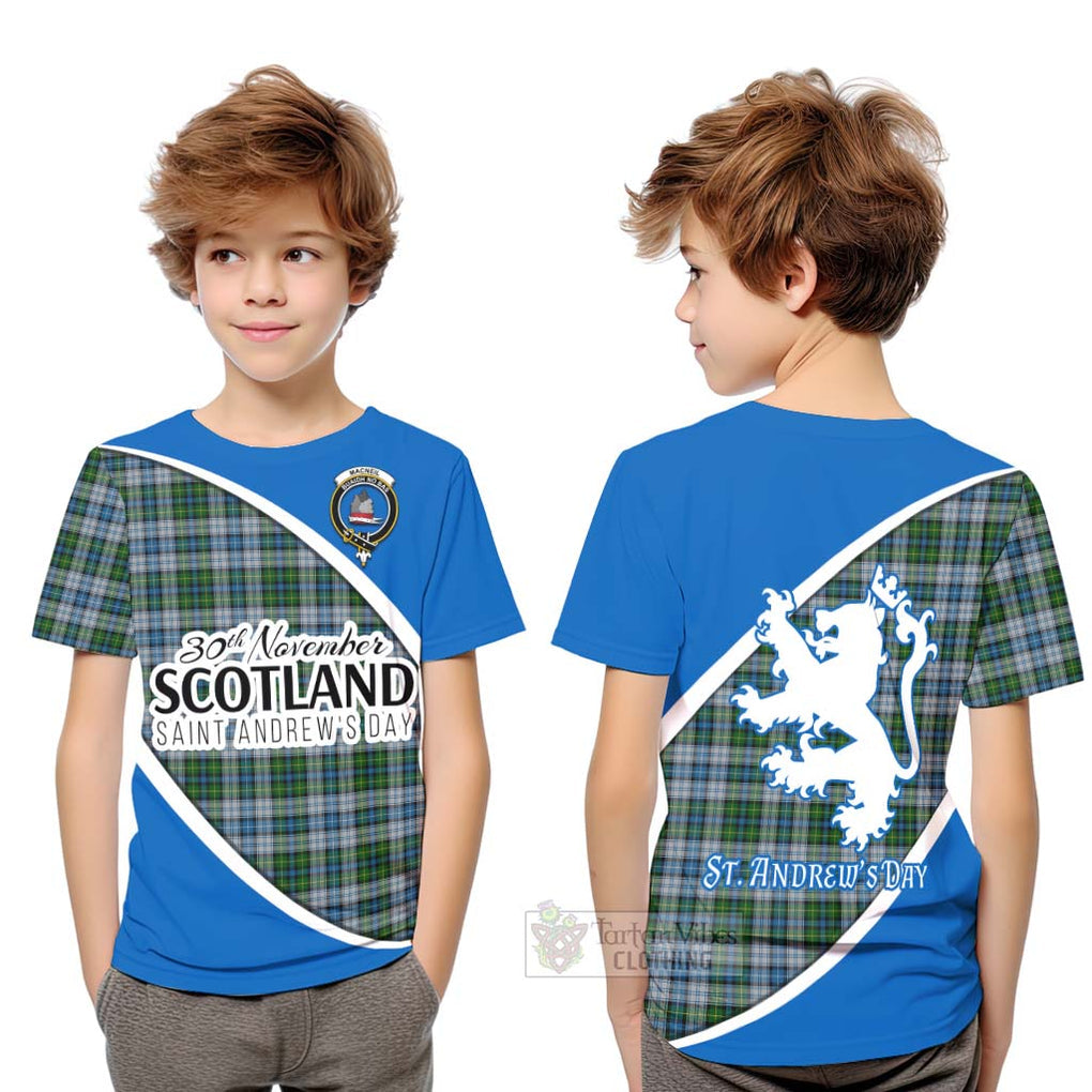 Tartan Vibes Clothing MacNeil (McNeil) Family Crest Tartan Kid T-Shirt Celebrate Saint Andrew's Day in Style