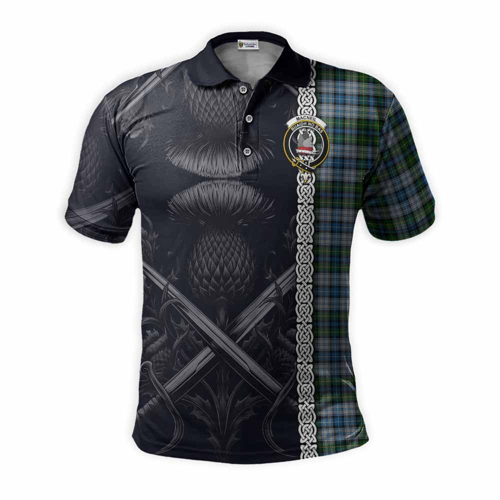 Tartan Vibes Clothing MacNeil (McNeil) Tartan Polo Shirt with Family Crest Cross Sword Thistle Celtic Vibes