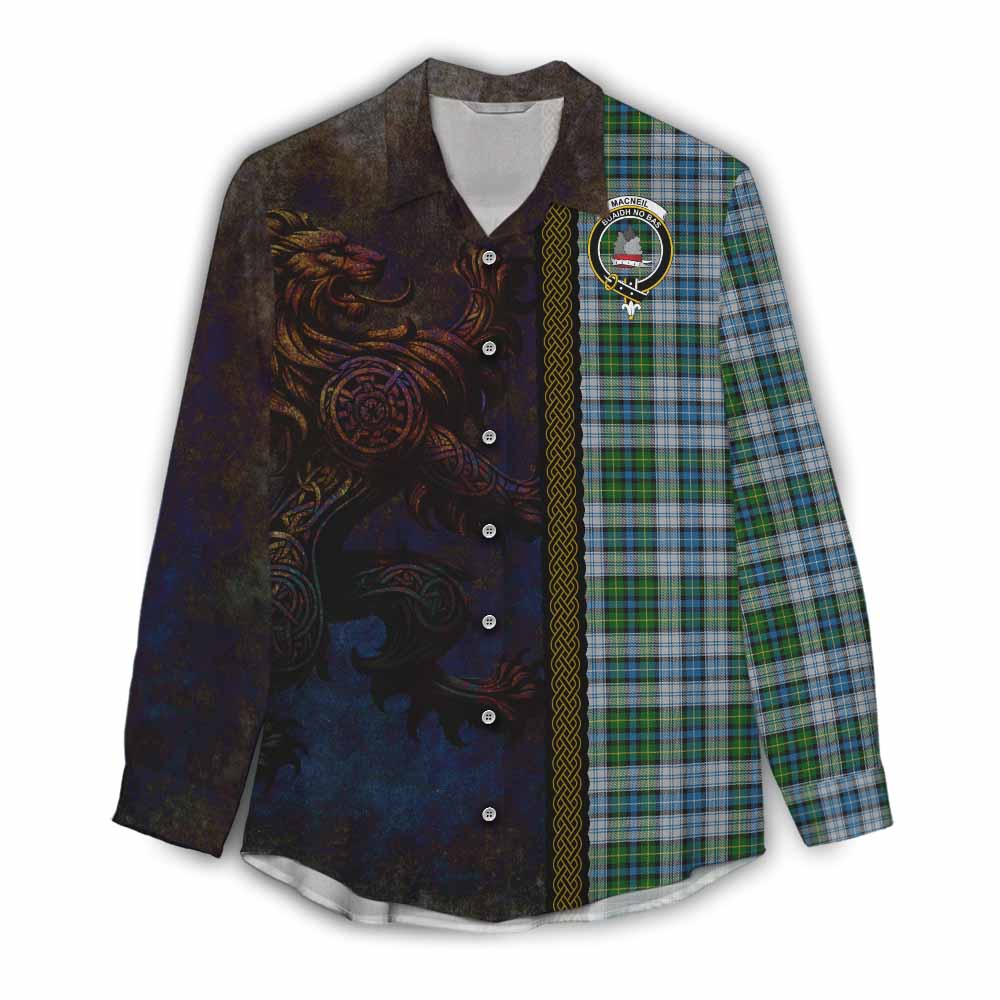 Tartan Vibes Clothing MacNeil (McNeil) Tartan Family Crest Women's Casual Shirt Alba Gu Brath Be Brave Lion Ancient Style