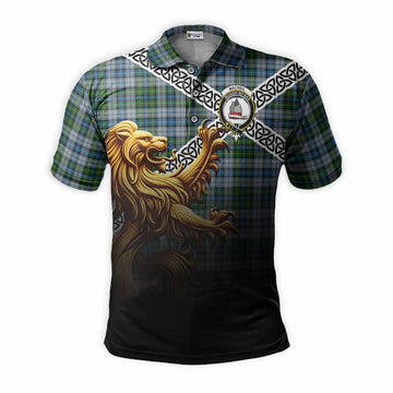 MacNeil (McNeil) Crest Tartan Polo Shirt with Golden Lion Emblem Celtic Style