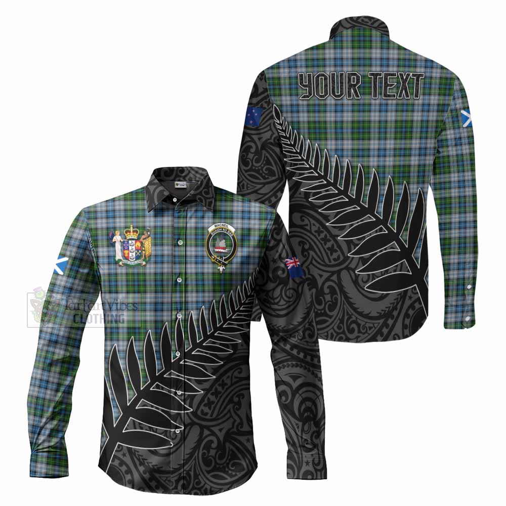 Tartan Vibes Clothing MacNeil (McNeil) Crest Tartan Long Sleeve Button Shirt with New Zealand Silver Fern Half Style