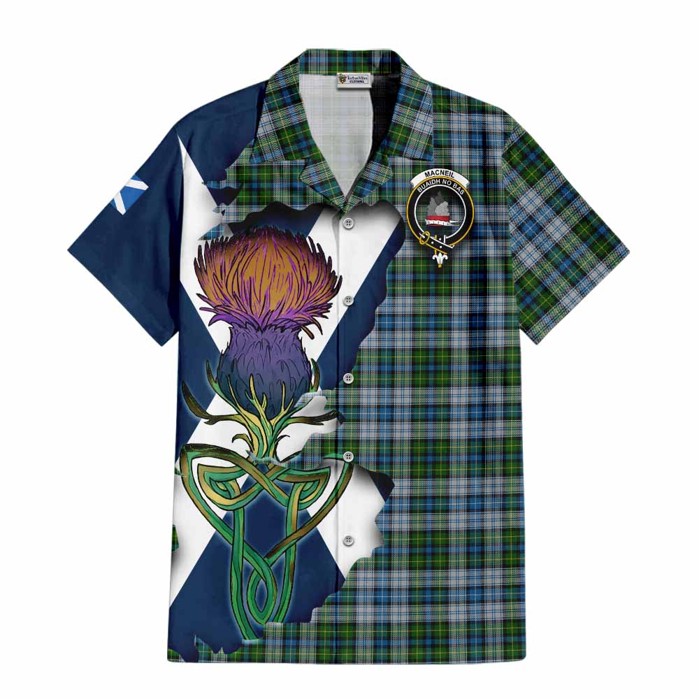 Tartan Vibes Clothing MacNeil (McNeil) Tartan Family Crest Short Sleeve Button Shirt Scottish Thistle Celtic Inspired