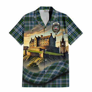 Tartan Vibes Clothing MacNeil (McNeil) Tartan Family Crest Short Sleeve Button Shirt with Scottish Ancient Castle Style