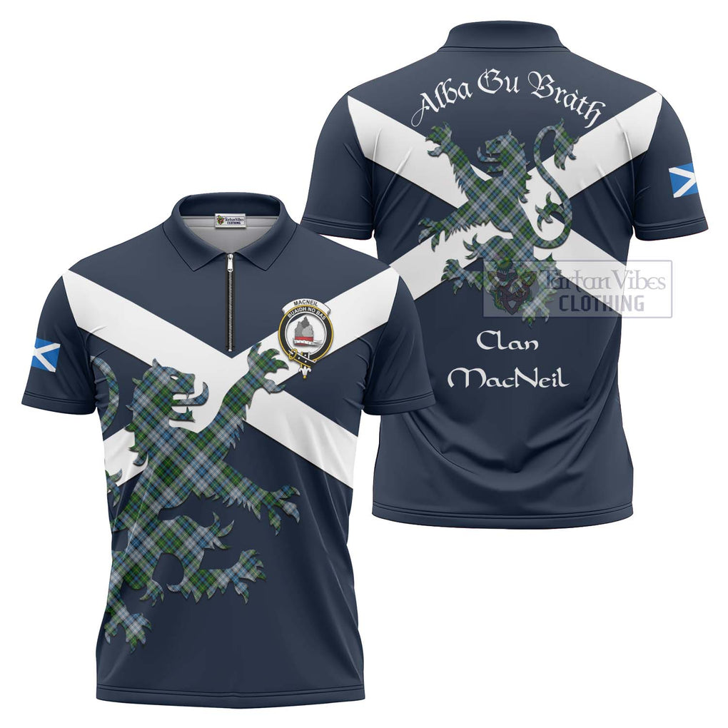 Tartan Vibes Clothing MacNeil (McNeil) Tartan Lion Rampant Zipper Polo Shirt – Proudly Display Your Heritage with Alba Gu Brath and Clan Name