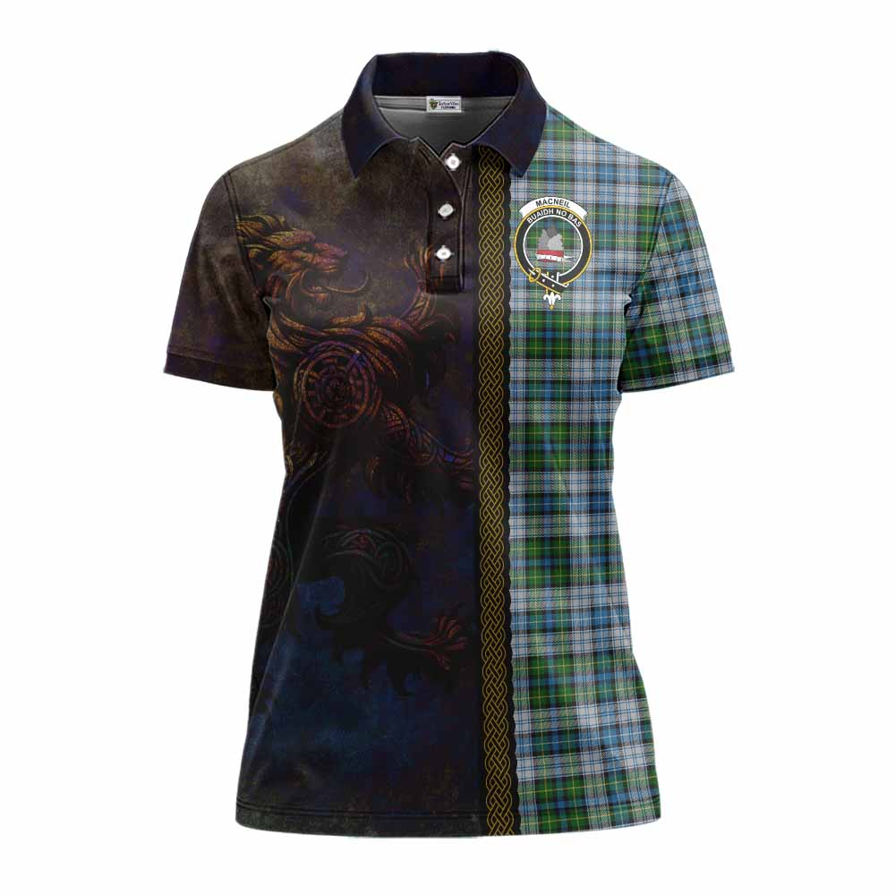 Tartan Vibes Clothing MacNeil (McNeil) Tartan Family Crest Women's Polo Shirt Alba Gu Brath Be Brave Lion Ancient Style