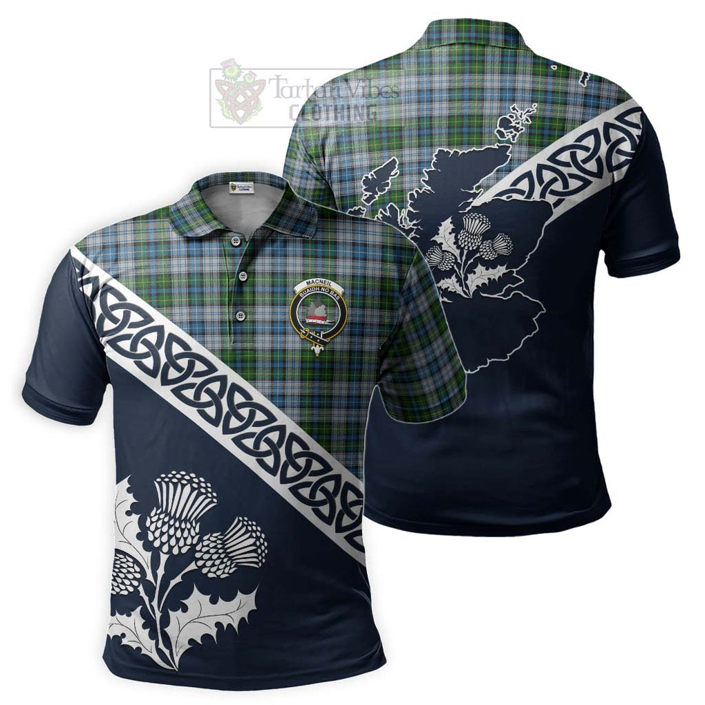 MacNeil (McNeil) Tartan Polo Shirt Featuring Thistle and Scotland Map
