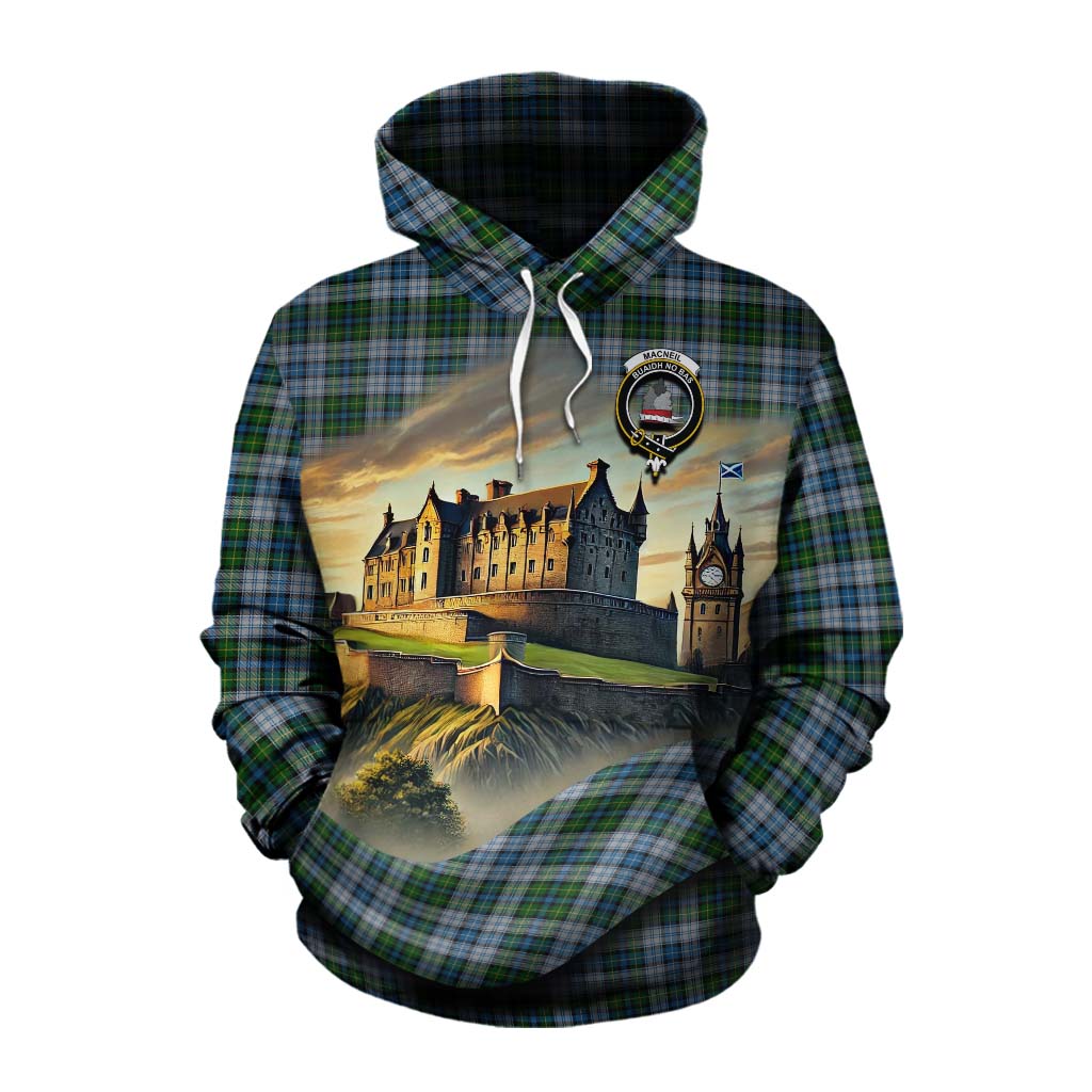 Tartan Vibes Clothing MacNeil (McNeil) Tartan Family Crest Cotton Hoodie with Scottish Ancient Castle Style