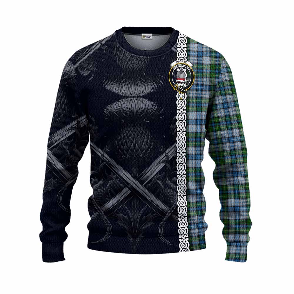Tartan Vibes Clothing MacNeil (McNeil) Tartan Knitted Sweater with Family Crest Cross Sword Thistle Celtic Vibes