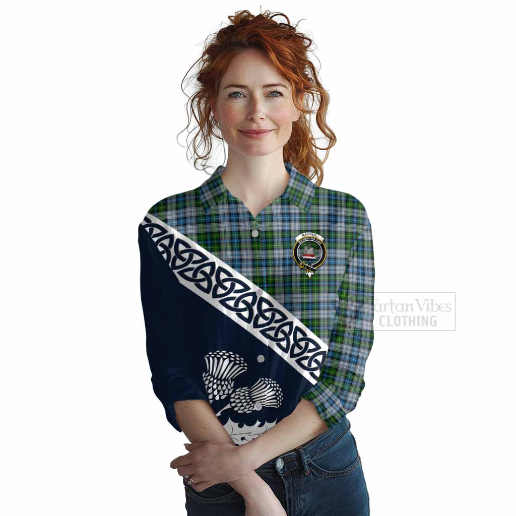 Tartan Vibes Clothing MacNeil (McNeil) Tartan Women's Casual Shirt Featuring Thistle and Scotland Map