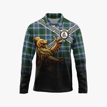 MacNeil (McNeil) Crest Tartan Long Sleeve Polo Shirt with Golden Lion Emblem Celtic Style
