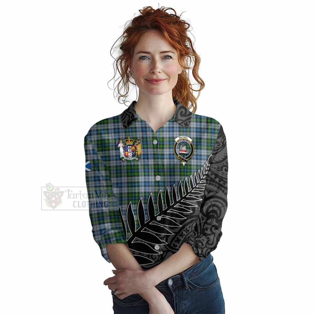 Tartan Vibes Clothing MacNeil (McNeil) Crest Tartan Women's Casual Shirt with New Zealand Silver Fern Half Style