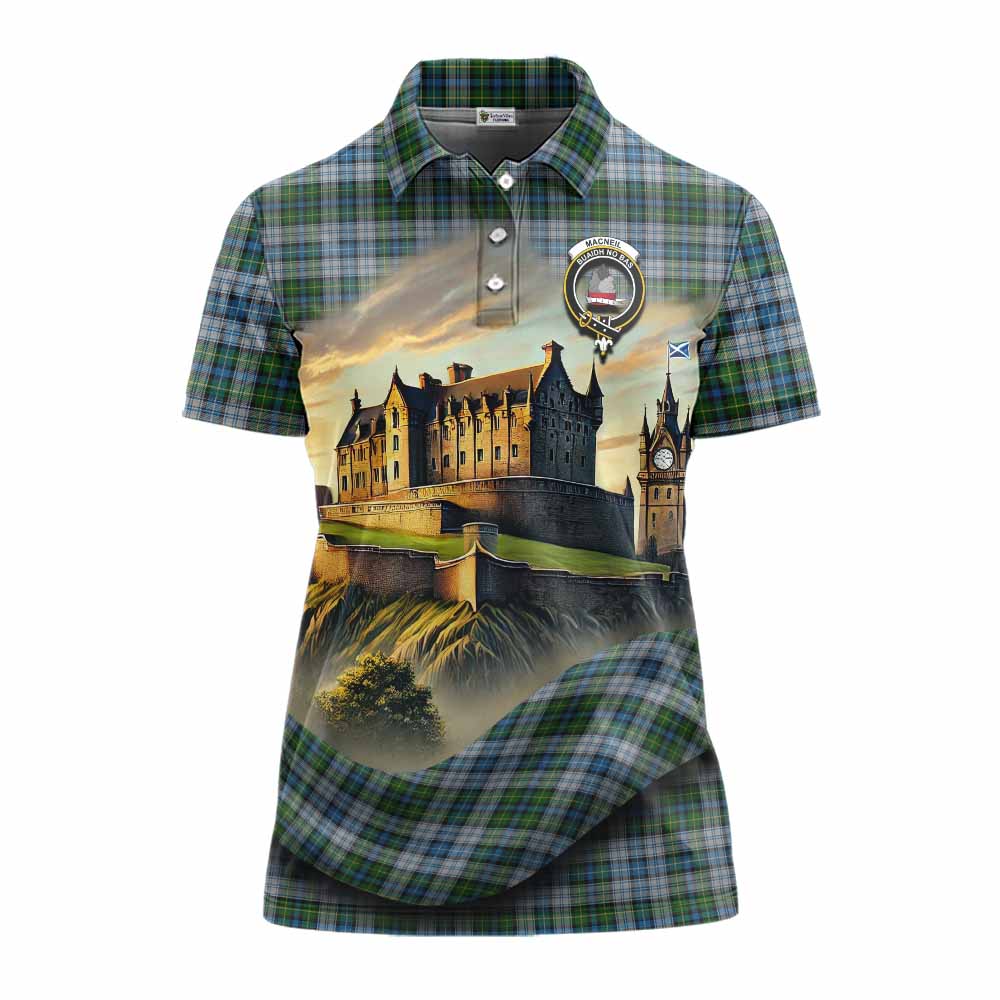 Tartan Vibes Clothing MacNeil (McNeil) Tartan Family Crest Women's Polo Shirt with Scottish Ancient Castle Stype