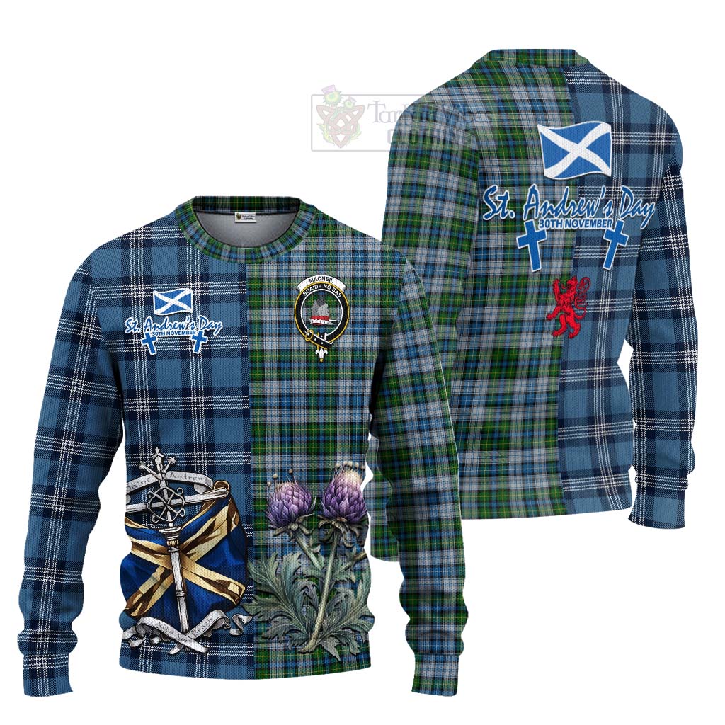 Tartan Vibes Clothing MacNeil (McNeil) Tartan Knitted Sweater Happy St. Andrew's Day Half Tartan Style