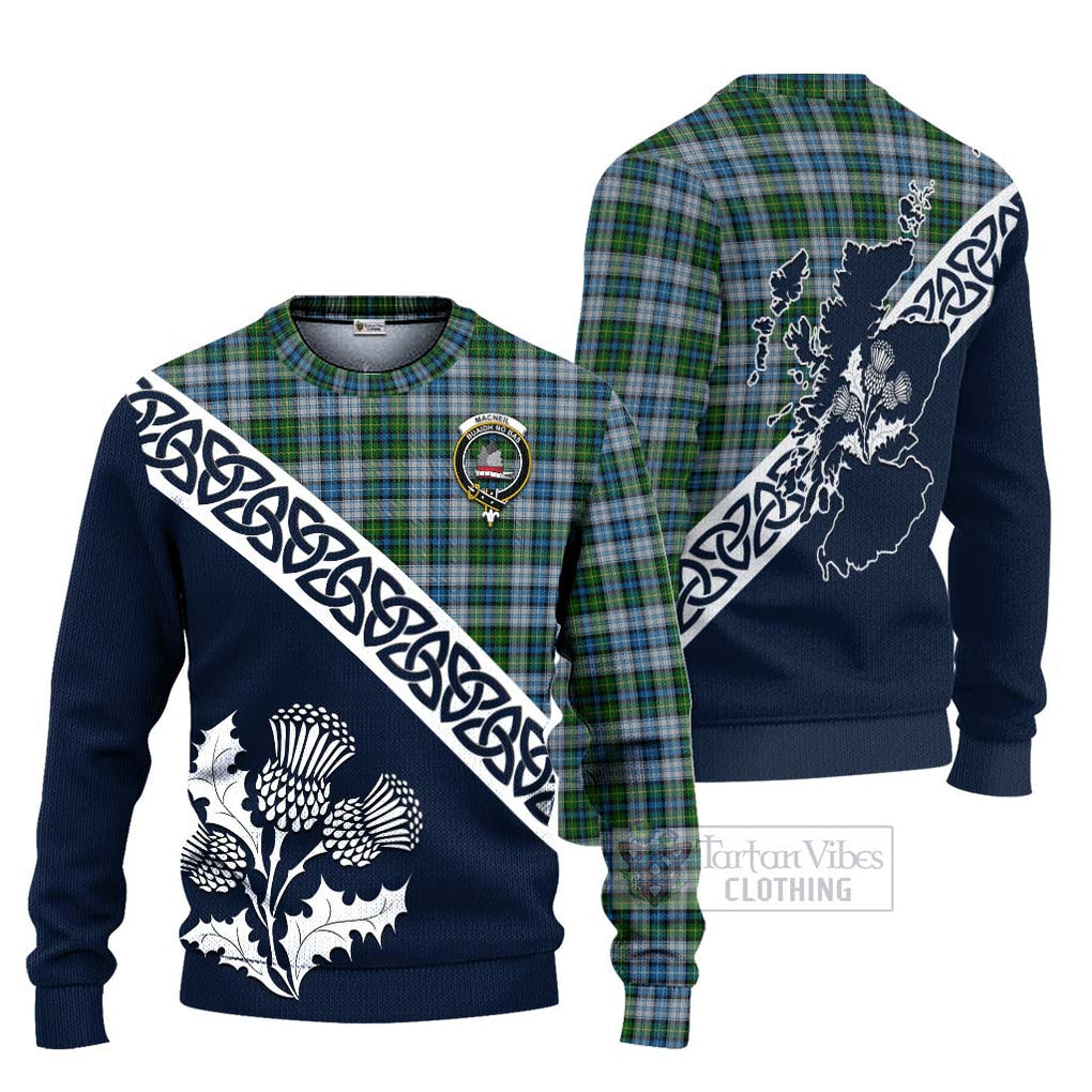 Tartan Vibes Clothing MacNeil (McNeil) Tartan Knitted Sweater Featuring Thistle and Scotland Map