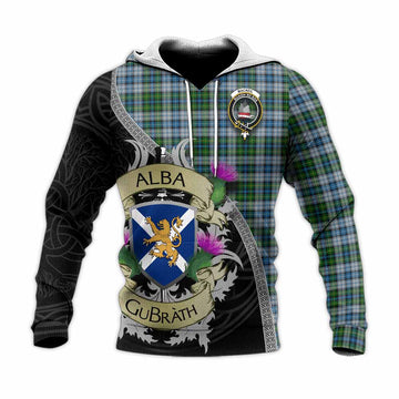 Tartan Vibes Clothing MacNeil (McNeil) Tartan Family Crest Knitted Hoodie Lion Rampant Royal Thistle Shield Celtic Inspired