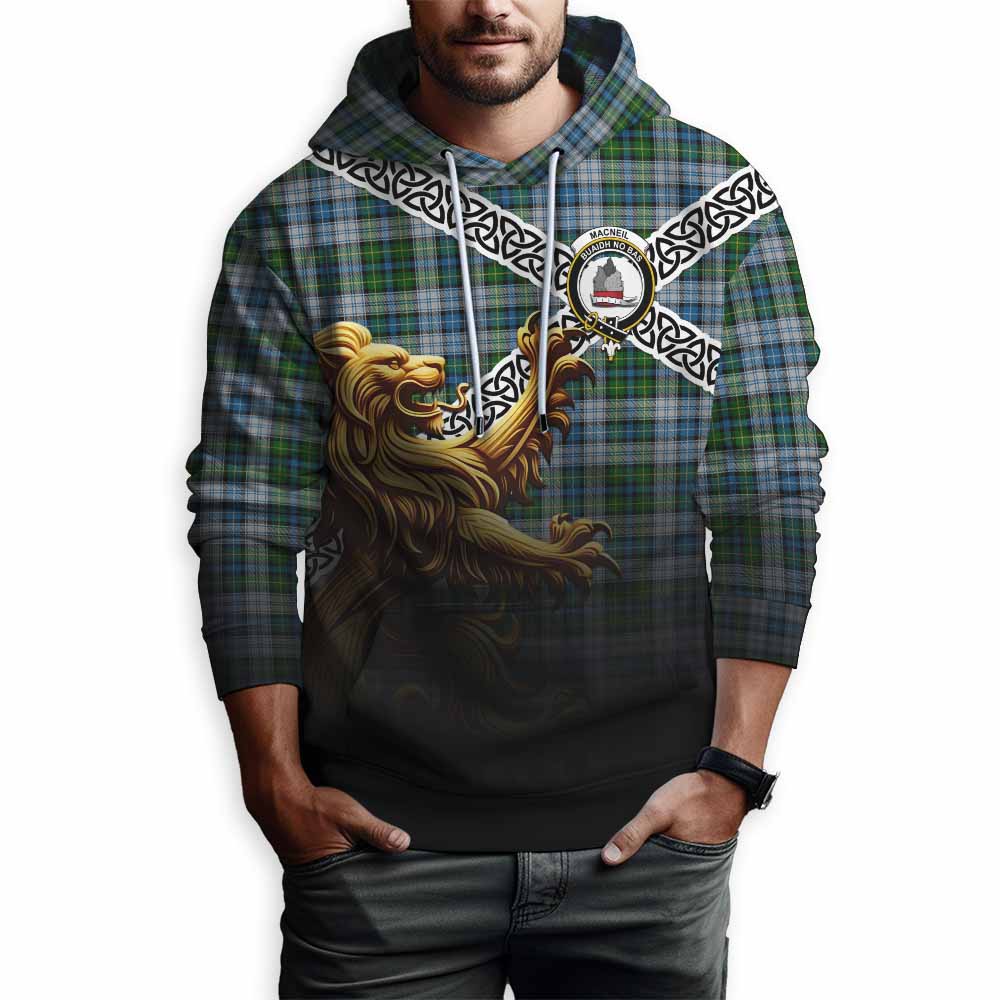 Tartan Vibes Clothing MacNeil (McNeil) Crest Tartan Hoodie with Golden Lion Emblem Celtic Style