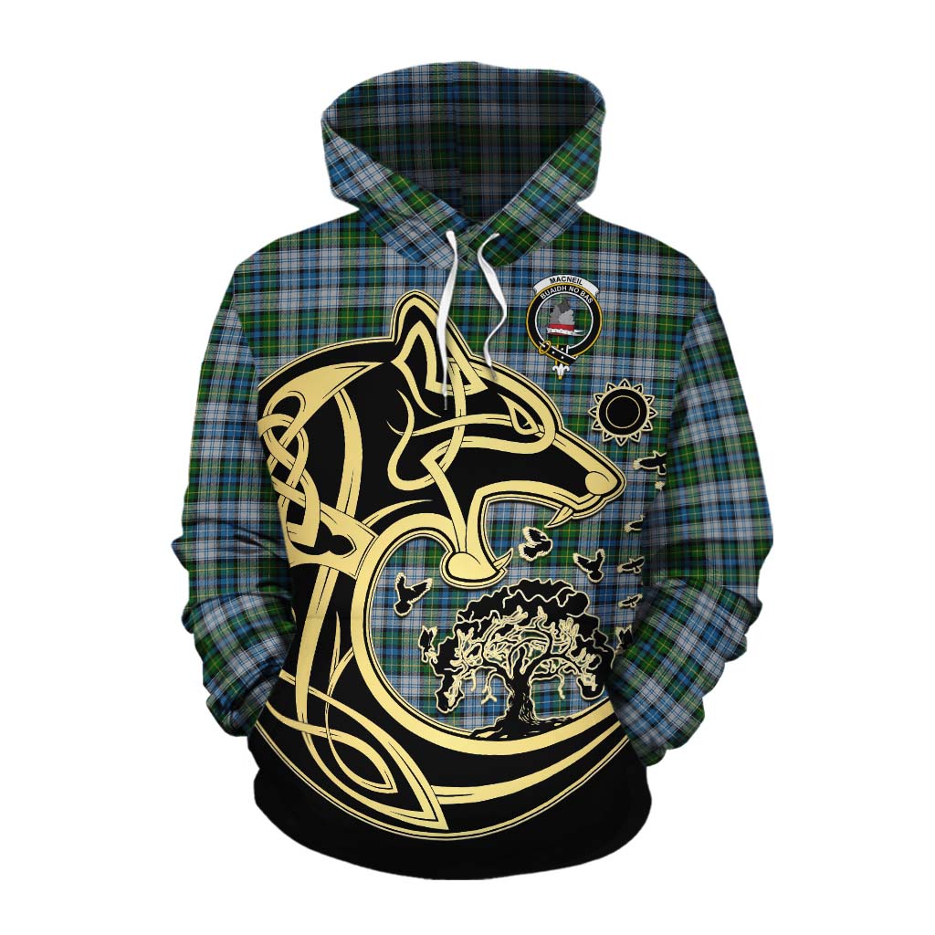 Tartan Vibes Clothing MacNeil (McNeil) Tartan Cotton Hoodie with Family Crest Celtic Wolf Style