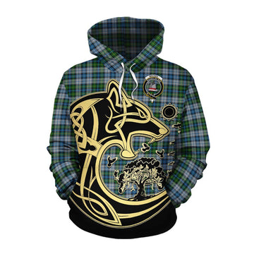 Tartan Vibes Clothing MacNeil (McNeil) Tartan Cotton Hoodie with Family Crest Celtic Wolf Style