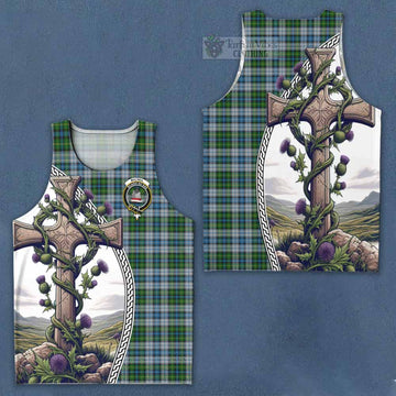 Tartan Vibes Clothing MacNeil (McNeil) Tartan Men's Tank Top with Family Crest and St. Andrew's Cross Accented by Thistle Vines