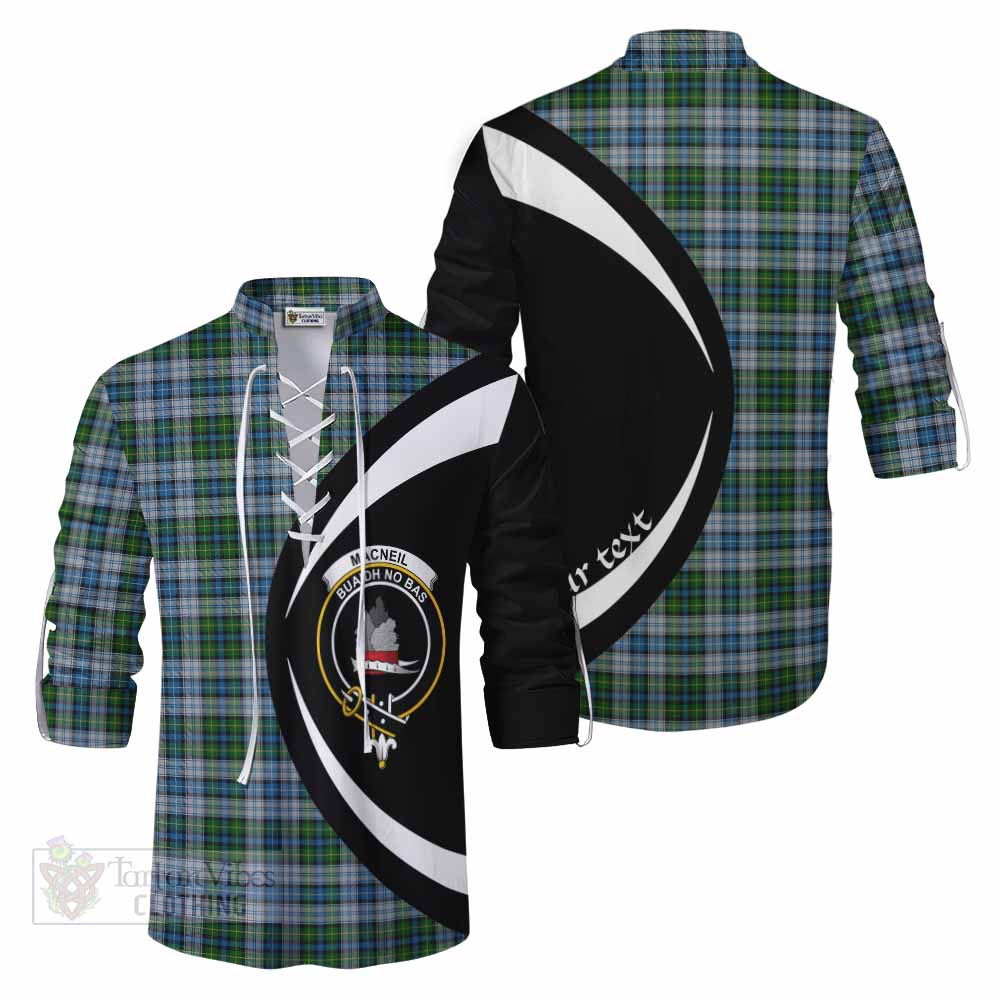 Tartan Vibes Clothing MacNeil (McNeil) Tartan Ghillie Kilt Shirt with Family Crest Circle Style