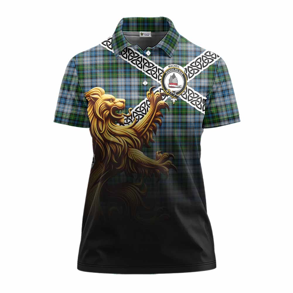 Tartan Vibes Clothing MacNeil (McNeil) Crest Tartan Women's Polo Shirt with Golden Lion Emblem Celtic Style