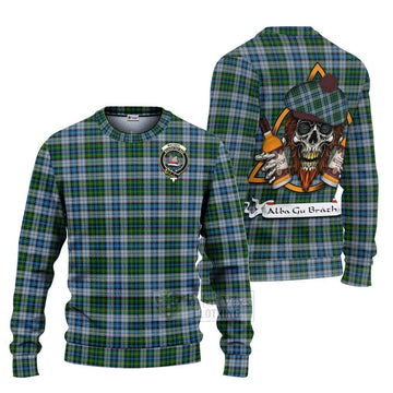 MacNeil (McNeil) Tartan Ugly Sweater with Family Crest and Bearded Skull Holding Bottles of Whiskey