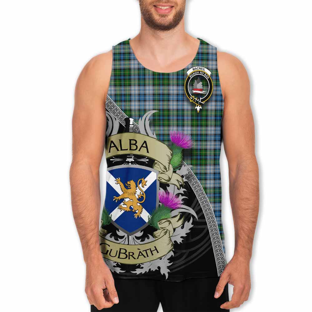 Tartan Vibes Clothing MacNeil (McNeil) Tartan Family Crest Men's Tank Top Lion Rampant Royal Thistle Shield Celtic Inspired