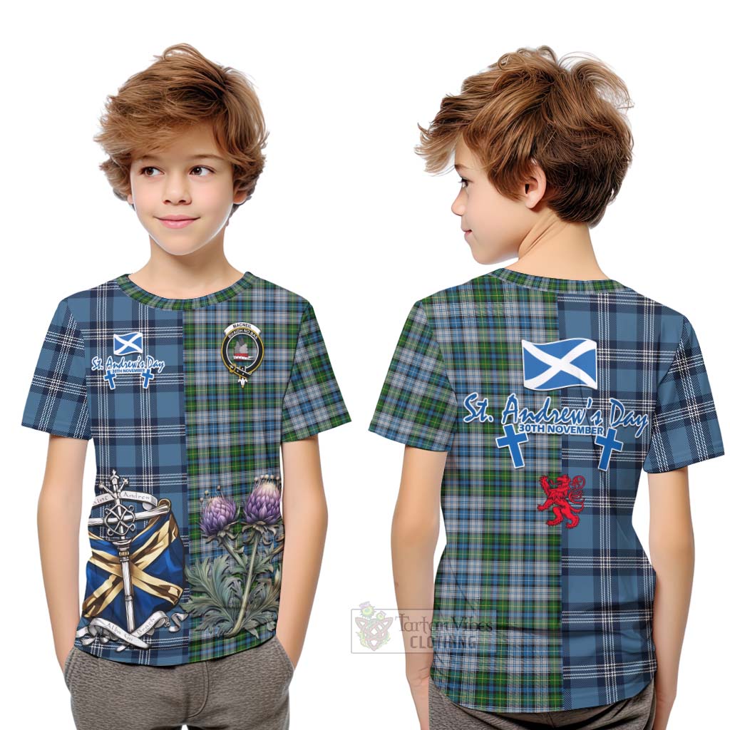 Tartan Vibes Clothing MacNeil (McNeil) Tartan Kid T-Shirt Happy St. Andrew's Day Half Tartan Style