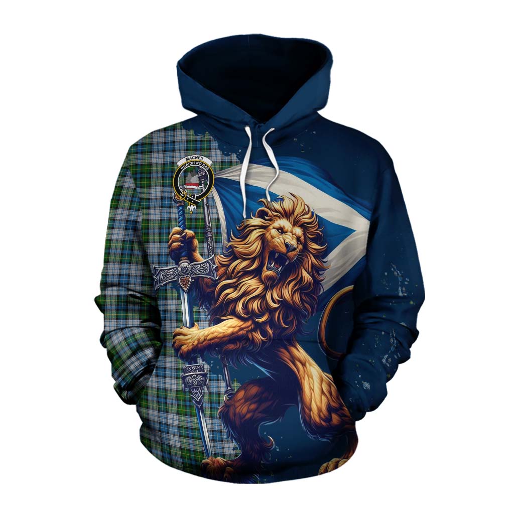 Tartan Vibes Clothing MacNeil (McNeil) Tartan Family Crest Cotton Hoodie with Scottish Majestic Lion