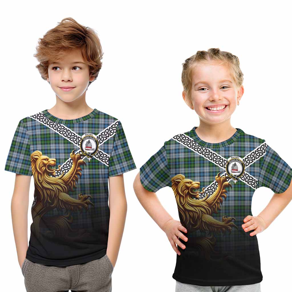 Tartan Vibes Clothing MacNeil (McNeil) Crest Tartan Kid T-Shirt with Golden Lion Emblem Celtic Style
