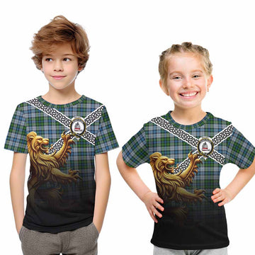 MacNeil (McNeil) Crest Tartan Kid T-Shirt with Golden Lion Emblem Celtic Style