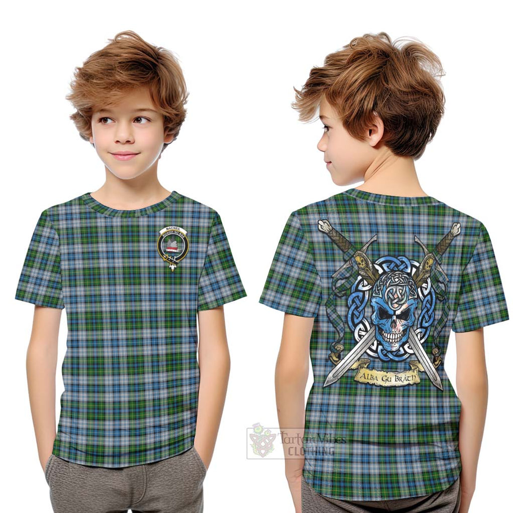 Tartan Vibes Clothing MacNeil (McNeil) Tartan Kid T-Shirt with Family Crest Celtic Skull Style