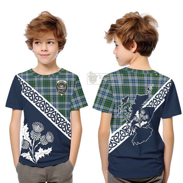 Tartan Vibes Clothing MacNeil (McNeil) Tartan Kid T-Shirt Featuring Thistle and Scotland Map