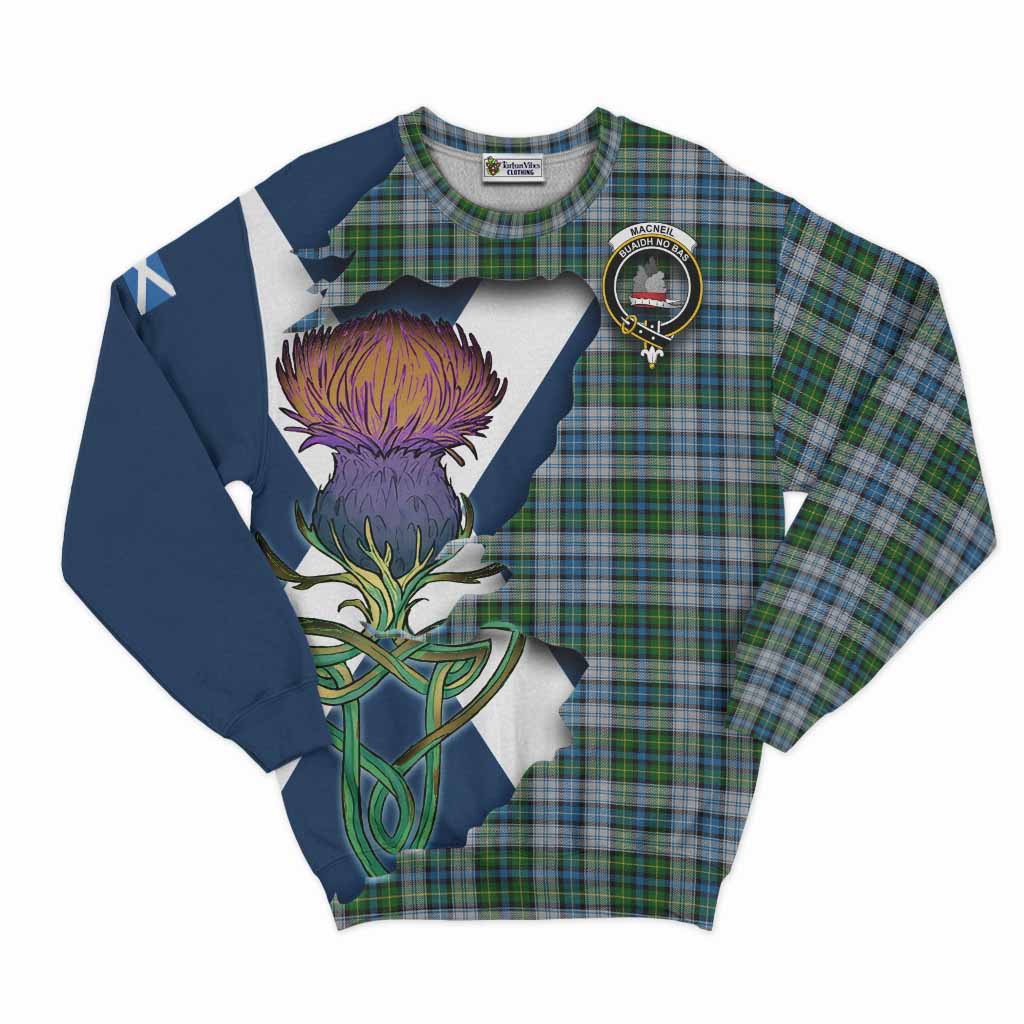 Tartan Vibes Clothing MacNeil (McNeil) Tartan Family Crest Sweatshirt Scottish Thistle Celtic Inspired