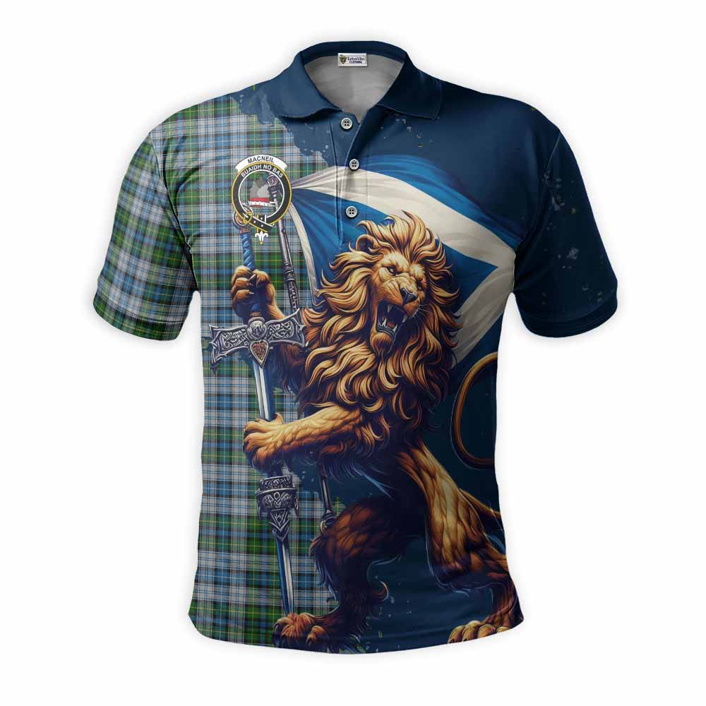 Tartan Vibes Clothing MacNeil (McNeil) Tartan Family Crest Men's Polo Shirt with Scottish Majestic Lion