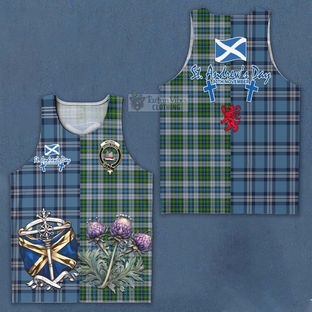 Tartan Vibes Clothing MacNeil (McNeil) Tartan Men's Tank Top Happy St. Andrew's Day Half Tartan Style