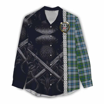 Tartan Vibes Clothing MacNeil (McNeil) Tartan Women's Casual Shirt with Family Crest Cross Sword Thistle Celtic Vibes