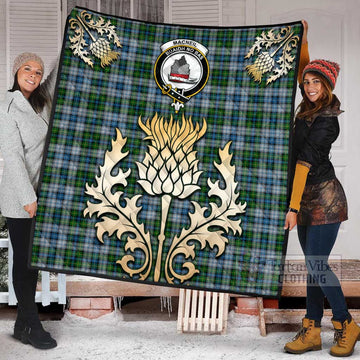 Tartan Vibes Clothing MacNeil (McNeil) Tartan Quilt with Family Crest and Golden Thistle Style