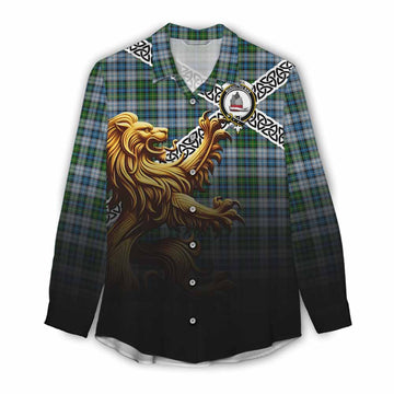 MacNeil (McNeil) Crest Tartan Women's Casual Shirt with Golden Lion Emblem Celtic Style